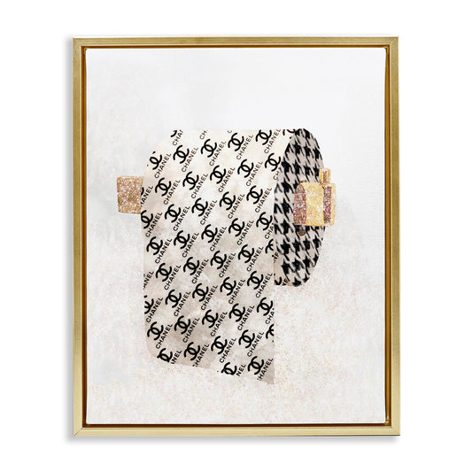 Stupell Industries 'Glam Pattern Toilet Paper', Floating Frame Canvas Art, Gold, 17 x 21 Inches, Easy to Hang and Sturdy, Made in USA, by Ziwei Li