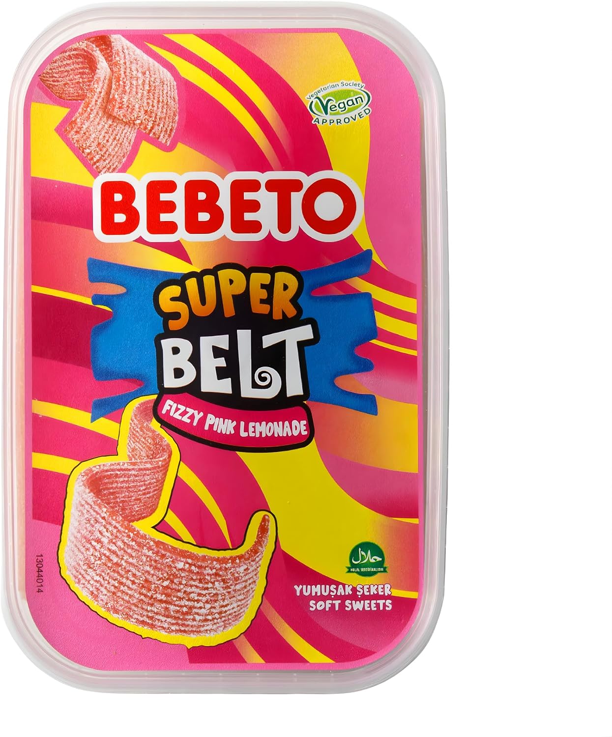 Bebeto Sour Candy Belts – Fizzy Pink Lemonade Flavor, Sugar-Coated Ribbon Candy, Vegan Soft Chewy Candy, 14 oz (400g), by Kervan