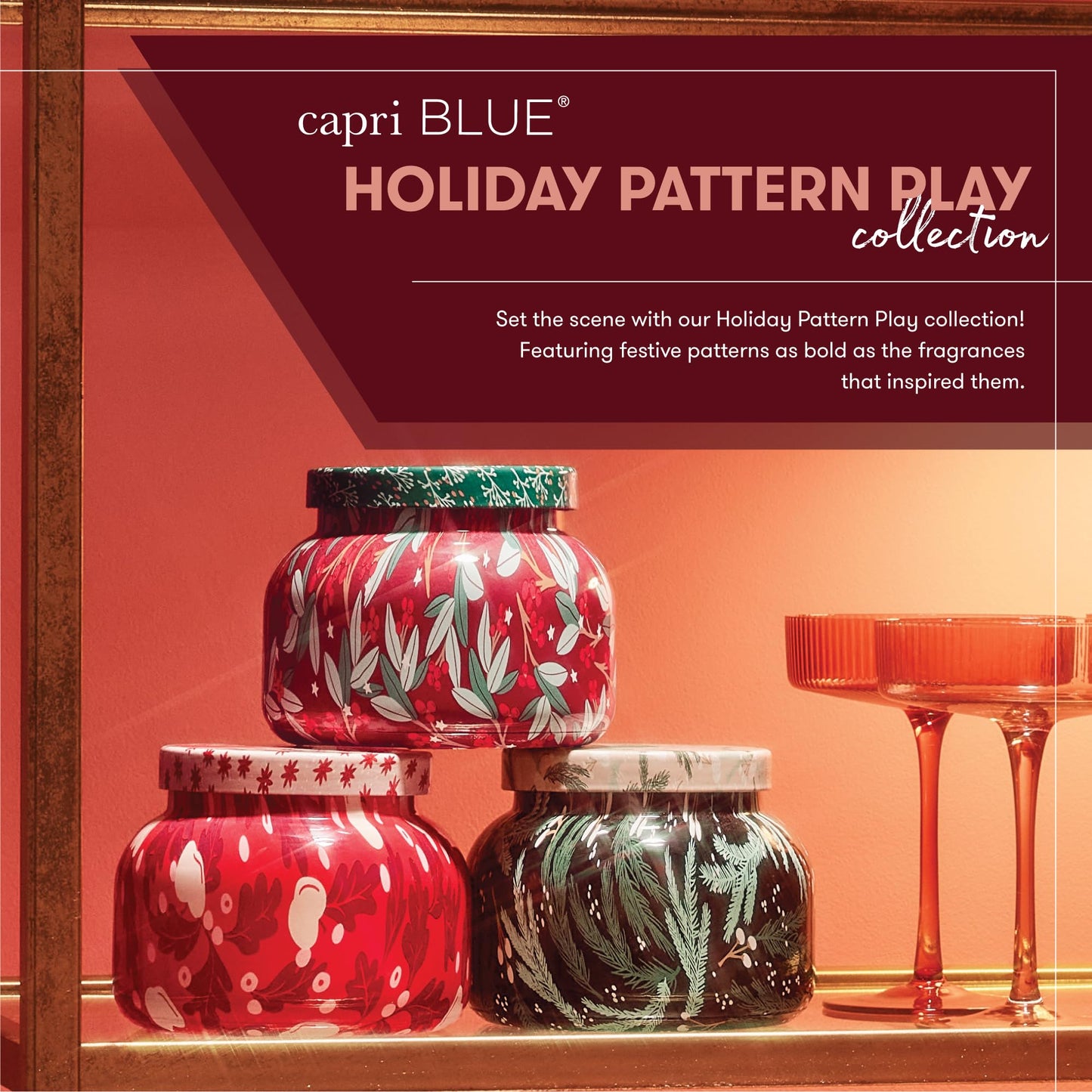 Capri Blue Pattern Play Signature Holiday Candle - Luxury Holiday Scented Candle for Home- Long Lasting Soy Wax Blend - Comes in Decorative Glass Jar (Apple Cider Social, 8 oz)