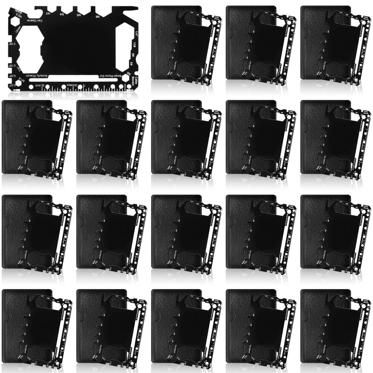 Cholemy 24 Pcs Credit Card Wallet Multitool 46 in 1 Metal Stainless Steel Survival Pocket Tool Bottle Opener Multipurpose Bulk for Husband Dad Men Christmas Birthday Gift, Black