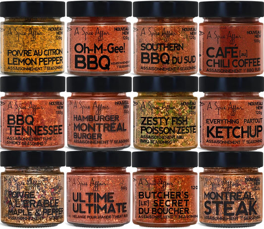 A Spice Affair's Holy Grill 12-Pack BBQ Grill Spice Sets with Spices Included | Barbecue Grill Seasoning Gift Set | Pork Montreal Steak Seasoning, Hamburger, Meat Rub Starter Spice Kit for Grilling