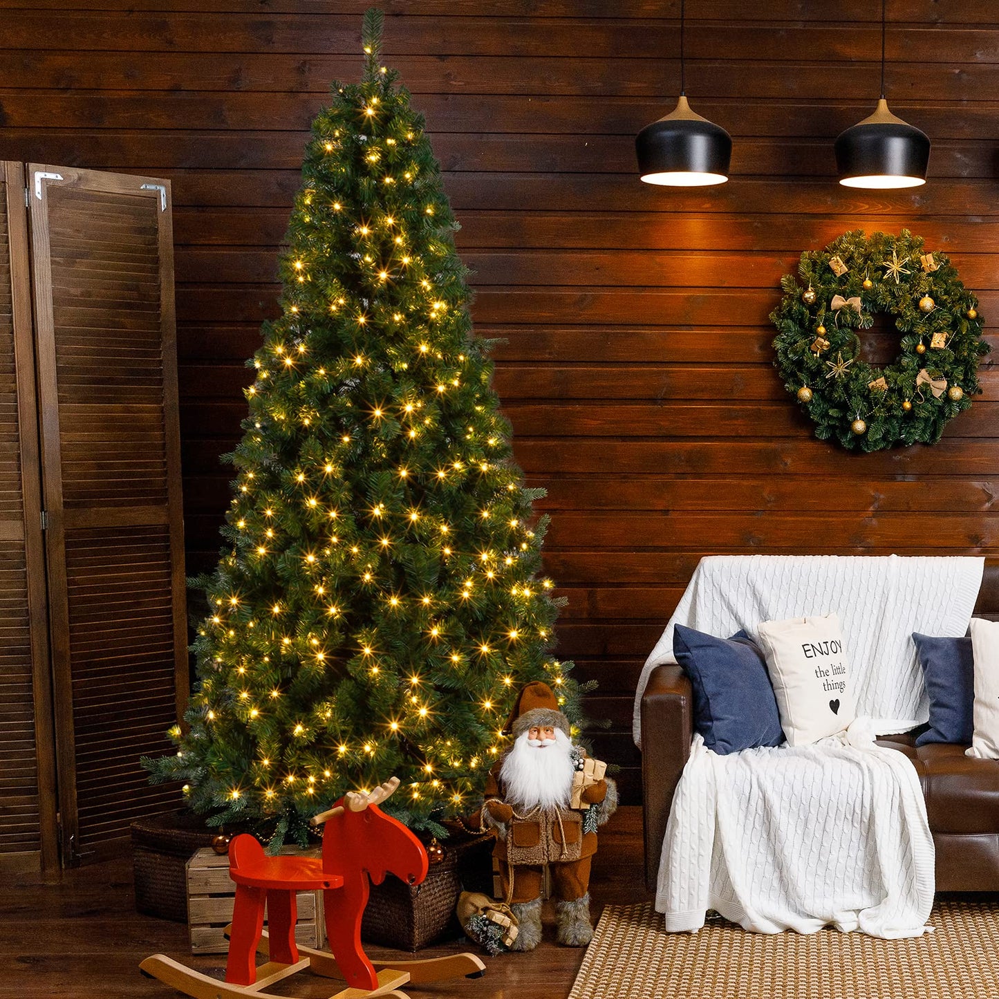 VINGLI 7ft Prelit Christmas Tree, Half Xmas Tree w/230 Warm Lights, 881 Branches Tips, Artificial Christmas Tree Perfect for Holiday, Party Unique Shape Decor