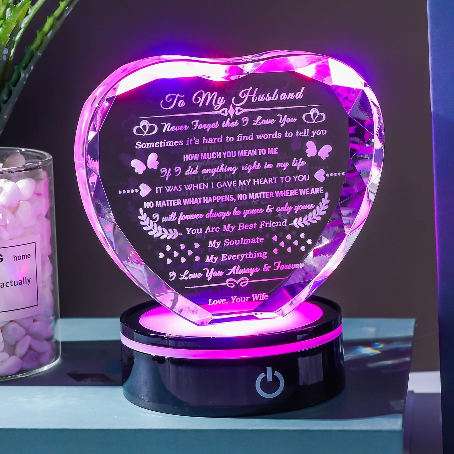 YWHL Gifts for Husband with Colorful Base I Love You Gifts for Him Best Anniversary Birthday Husband Gift Idea Romantic Crystal to My Husband Presents for Valentine's Day Christmas Fathers Day