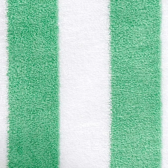 Amazon Basics 100% Cotton Terry Beach Towel, Soft & Absorbent, Quick Drying, Cabana Stripe, Large 30" x 60", Green, 2-Pack