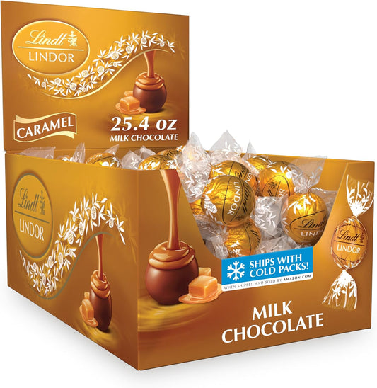 Lindt LINDOR Caramel Milk Chocolate Candy Truffles, Milk Chocolate Candy with Smooth, Melting Truffle Center, 25.4 oz., 60 Count