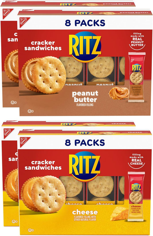 RITZ Peanut Butter and Cheese Sandwich Crackers Variety Pack, Lunch Snacks, 32 Snack Packs (6 Crackers Per Pack)