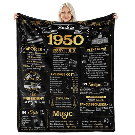 Aisdfhsa 75th Birthday Gift for Women and Men - Back in 1950 Throw Blanket 60Lx50W Inches - 75 Year Old Decorations and Ideas