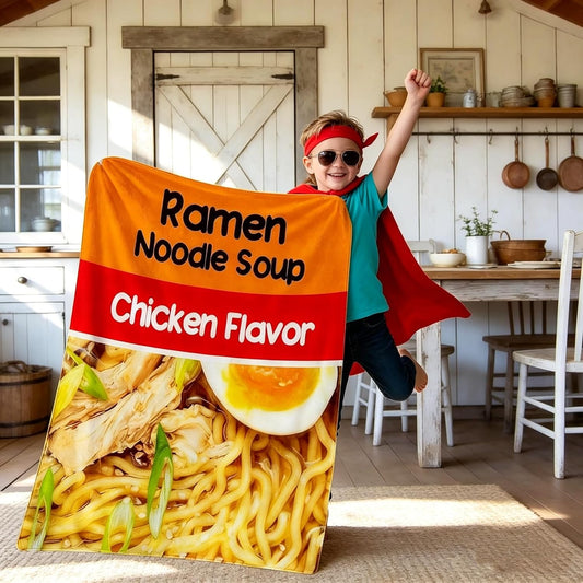 Ramen Blanket 50x40 Inch Funny Food Throw Blanket, Soft Fleece Noodle Blanket for Kids, Teens, Ramen Lovers, Cozy Flannel Travel Nap Blanket Gift