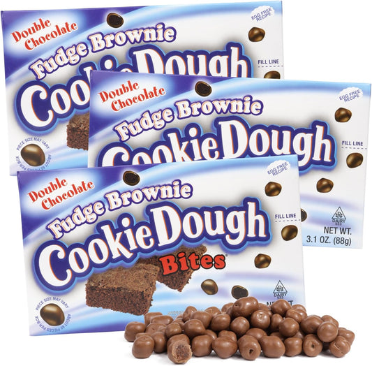 Fudge Brownie Edible Cookie Dough Bites, Small Chocolate Candies, Movie Night Snacks, 3.1 Ounces (Pack of 3)