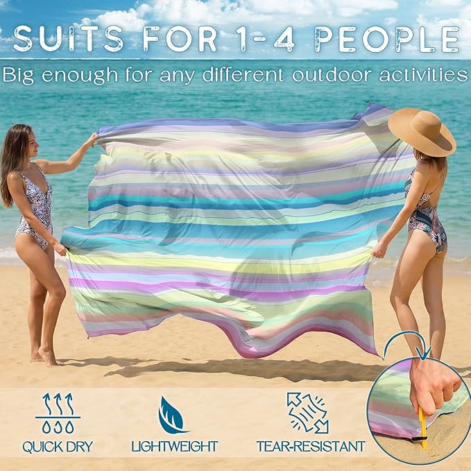 BYDOLL Beach Blanket Waterproof Sandproof 78''×81'' Suits1-4 Adults Compact Lightweight Oversized Sand-Free Blanket Large Picnic Mat for Beach Travel Camping Hiking