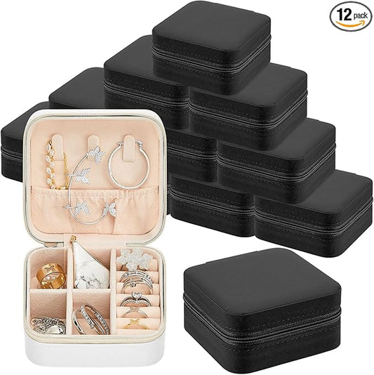 Taiyin 12 Pcs Travel Jewelry Case, Valentines Day Gifts for Her- Small Jewelry Organizer Box Bridesmaid Gifts for Women Girls (White,Black)