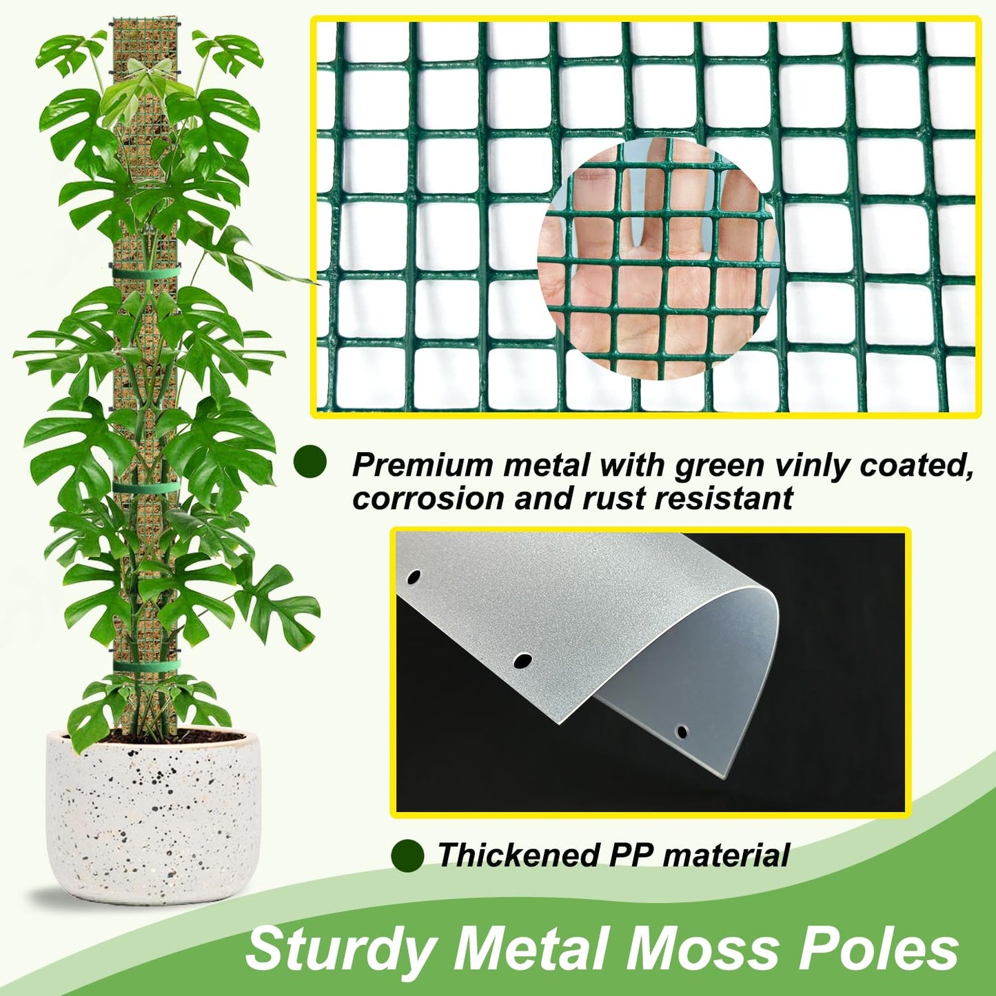 60" Metal Moss Pole, D Shape Sphagnum Moss Pole, Moss Poles for Climbing Plants, Monstera, Indoor Climbing Plants (2Pcs 60")