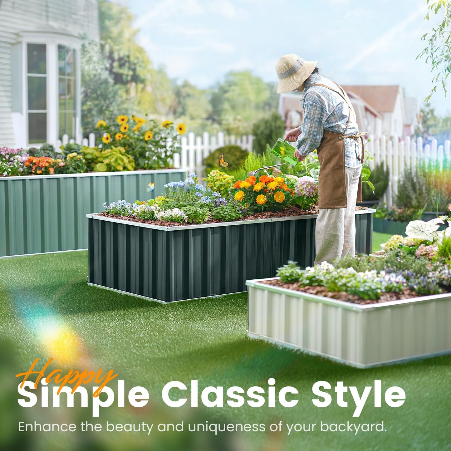KING BIRD Raised Garden Bed 68"x 36"x 12" Galvanized Steel Metal Outdoor Garden Planter Box Kit with 2 Pairs of Gloves (Green)