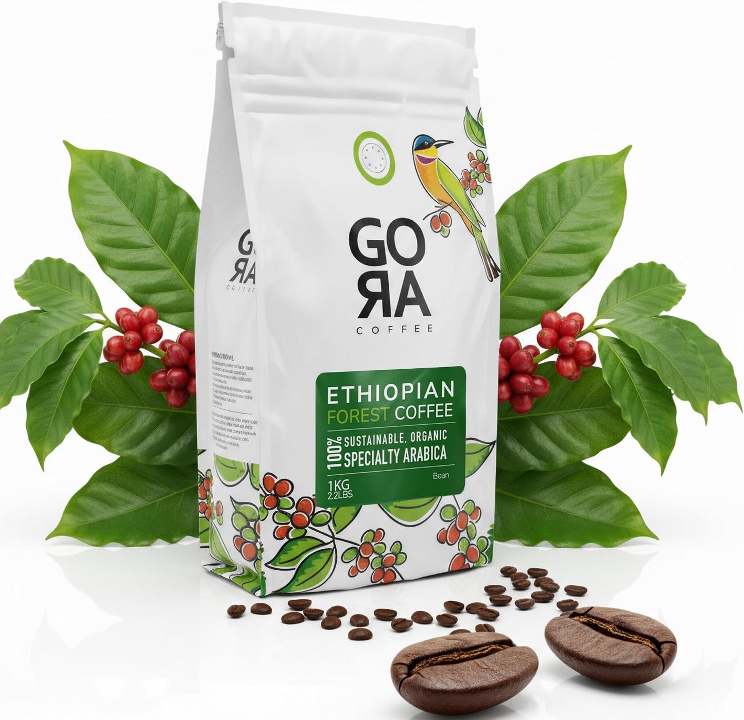 GoRa Ethiopian Coffee Beans 1kg – Medium Roast Whole Bean, Single Origin Arabica, Smooth Fruity & Floral Notes, Sourced & Roasted in Ethiopia - 1kg (35.3oz)