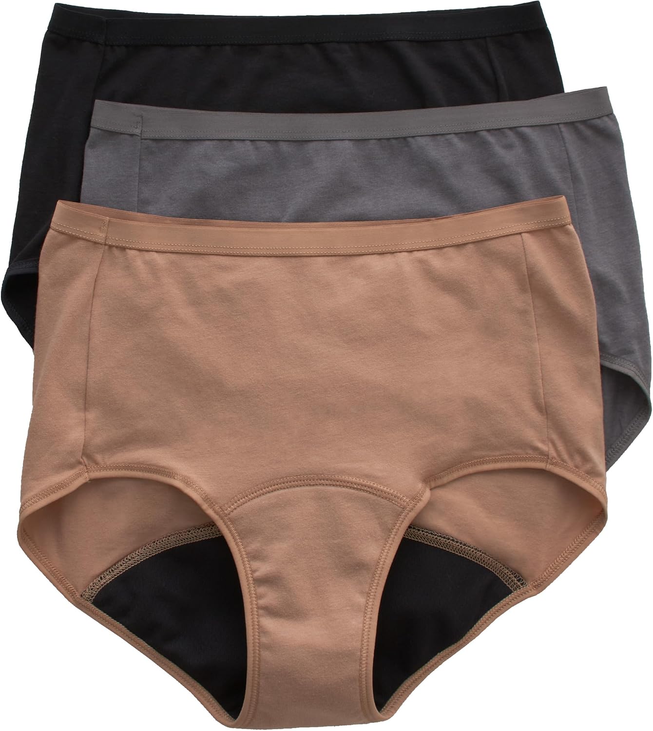 Hanes Women's Period Underwear Pack, 3-Pack, Comfort, Period. Moderate Leaks Period Panties, Odor Protection