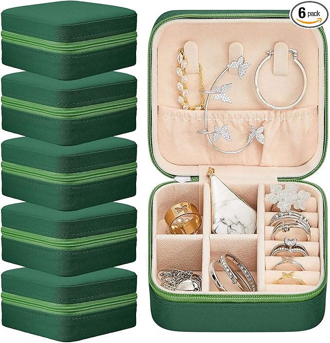 Taiyin 6 Pcs Travel Jewelry Case, Valentines Day Gifts for Her- Small Jewelry Organizer Box Bridesmaid Gifts for Women Girls (Green)