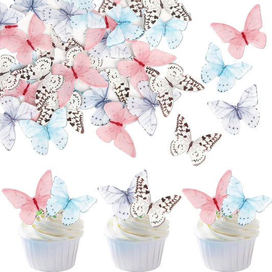 48 PCS Colorful Wafer Paper Butterflies Cake Decorations - Edible Butterfly Cupcake Picks for Baby Shower, Wedding, Birthday Party