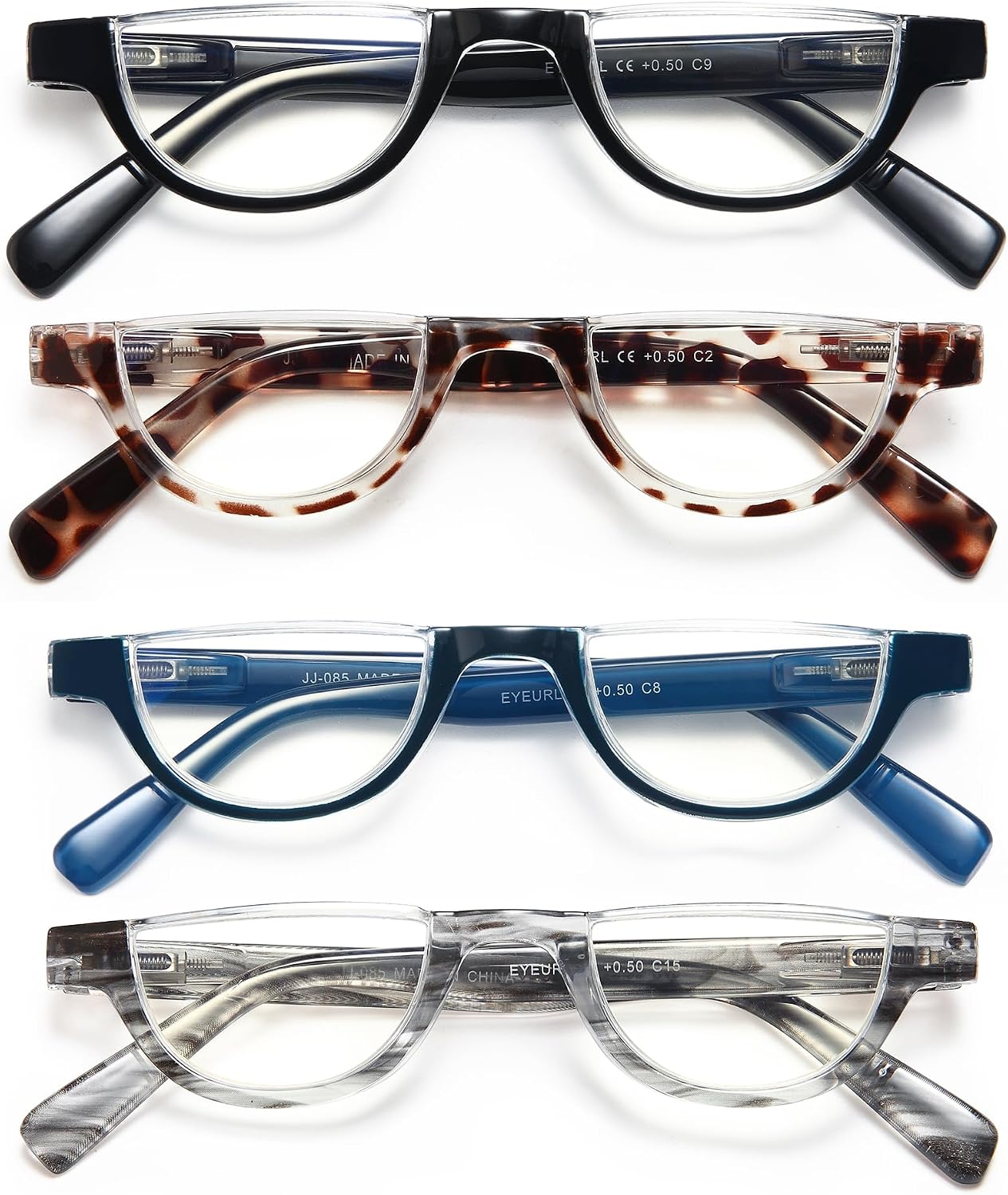EYEURL Half Frame Reading Glasses for Women-4 Pack Blue Light Glasses Fashion Computer Readers for Women Anti UV Ray Eyeglasses with Spring Hinges,2.0
