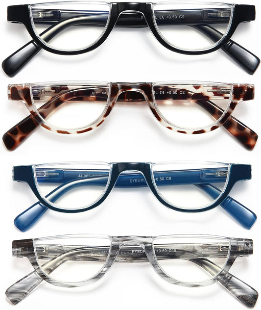 EYEURL Half Frame Reading Glasses for Women-4 Pack Blue Light Glasses Fashion Computer Readers for Women Anti UV Ray Eyeglasses with Spring Hinges,2.0