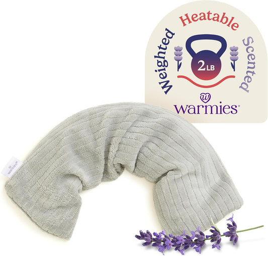 warmies Hot-Pak Microwavable Neck Wrap - Soothing Warm Compress with Scented Lavender - Cooling Neck Warmer for Relaxation - Microwave Heating Pad for Aches & Pains - Gray, Soft Cord, Pack of 1