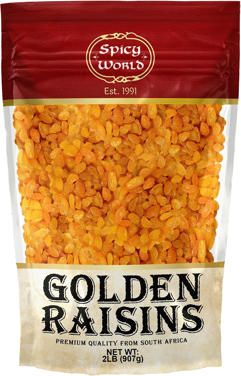 Spicy World Golden Raisins 2 LB Bulk Bag - Sweet & Seedless Sultanas from South Africa | | Perfectly Dried for Natural Sweetness | Ideal Dried Fruit Snack | For Baking & More | No Added Sugar