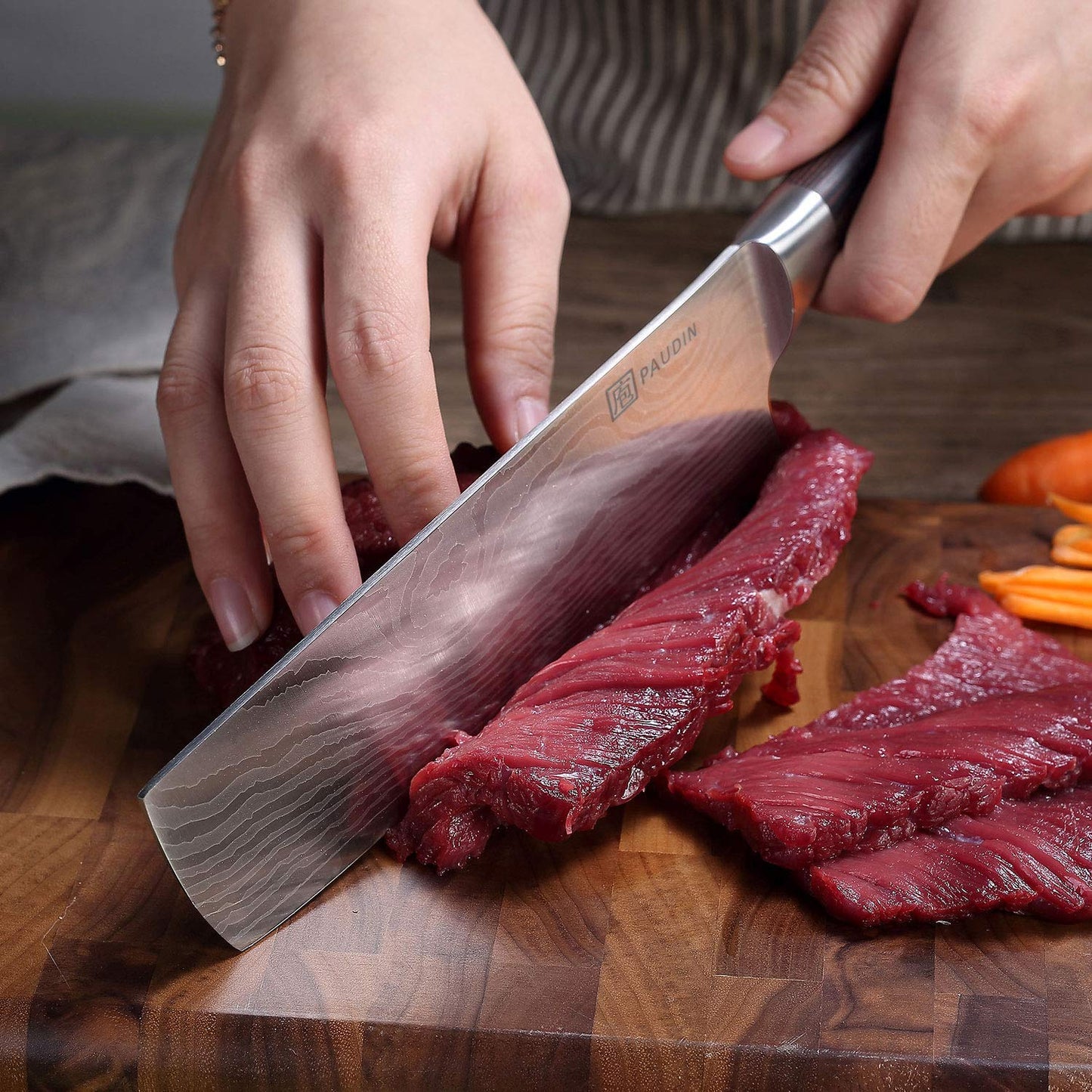 PAUDIN Nakiri Knife - 7" Razor Sharp Meat Cleaver and Vegetable Kitchen Knife, High Carbon Stainless Steel, Multipurpose Asian Chef Knife for Home and Kitchen with Ergonomic Handle