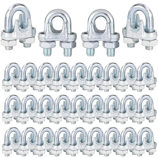 100PCS 3/8" M10 Zinc-Plated Wire Rope Clamps â Heavy Duty U-Bolt Cable Clips (Silver)