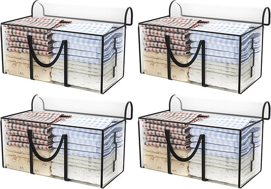 CONGREGATE 4 Pack Extra Large Moving Bags with Zippers and Carrying Handles, Heavy-Duty Storage Tote Moving Boxes for Space Saving, Semi-Transparent 97L/25.6Gal (28.7"x13.7"x15")