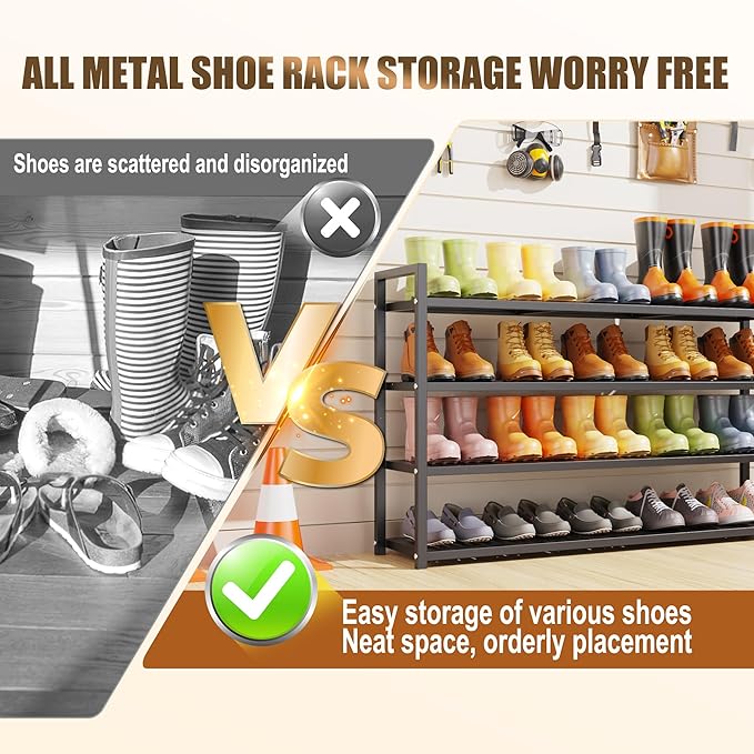 5-Tier Shoe Rack, Large Capacity Metal Free Standing Shoes Rack, Sturdy and Durable Shoe Organizer, Shoe Shelf for Closet, Entryway, Bedroom, for 28-30 Pairs, 42.1" W x 9.8" D x 35.4" H, Black