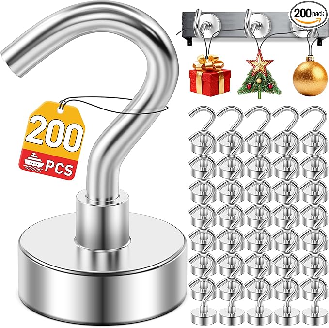 200 Pack Magnetic Hooks for 2026 Cruise Cabins Beach Vacation 30lbs+ Heavy Duty Magnet with Hook Metal Magnetic Hooks for Kitchen Fridge Grills Hanging Magnet Hooks for Classroom Locker Whiteboard