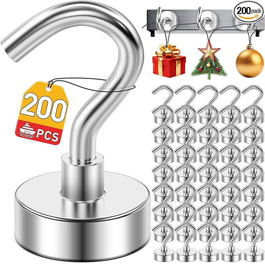 200 Pack Magnetic Hooks for 2026 Cruise Cabins Beach Vacation 30lbs+ Heavy Duty Magnet with Hook Metal Magnetic Hooks for Kitchen Fridge Grills Hanging Magnet Hooks for Classroom Locker Whiteboard