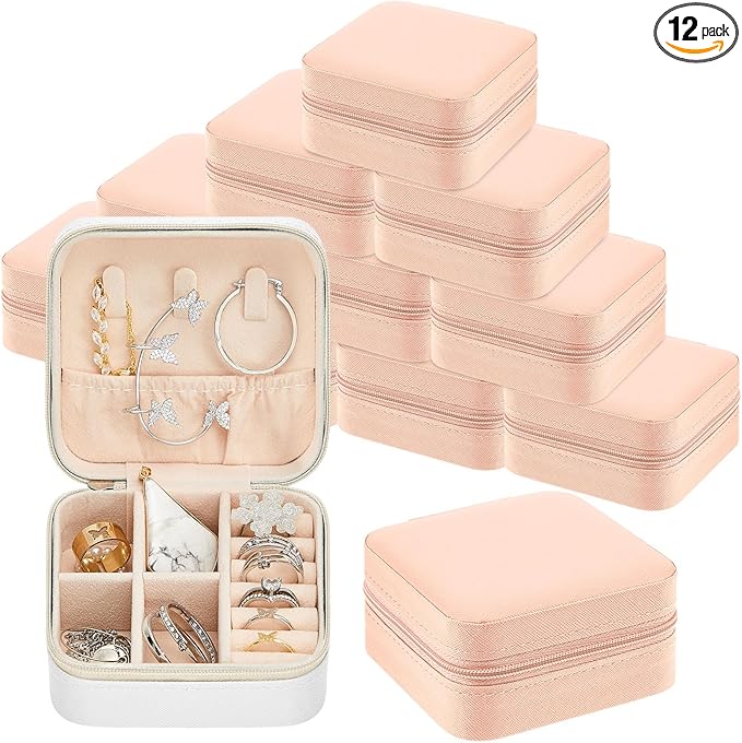 Taiyin 12 Pcs Travel Jewelry Case, Valentines Day Gifts for Her- Small Jewelry Organizer Box Bridesmaid Gifts for Women Girls (White,Pink)