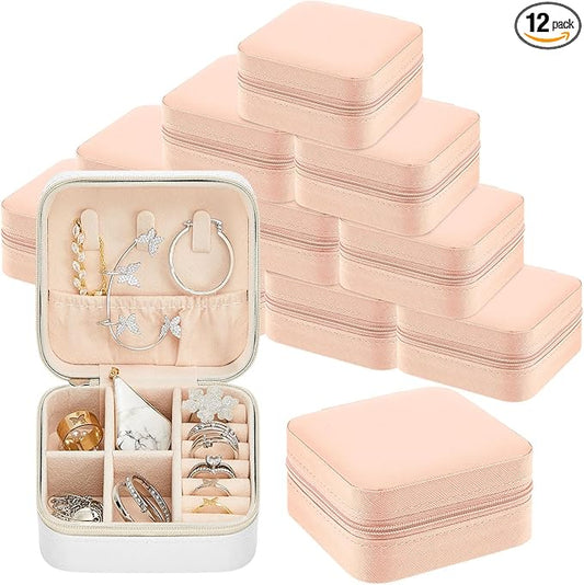 Taiyin 12 Pcs Travel Jewelry Case, Valentines Day Gifts for Her- Small Jewelry Organizer Box Bridesmaid Gifts for Women Girls (White,Pink)