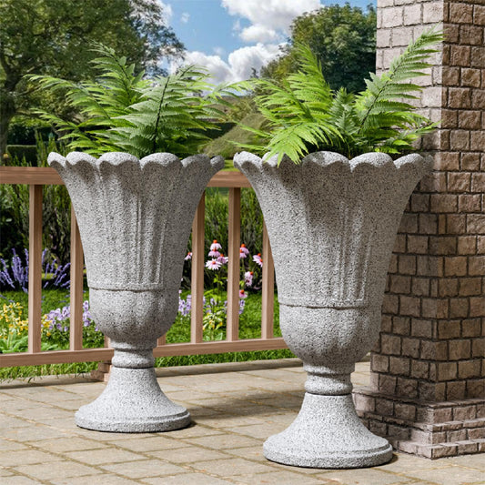 Trygoal 23.6" Tall Plastic Urn Planters for Outdoor Plants with Drainage Holes & Petal Design, Set of 2 Sturdy Base Classic Indoor Large Flower Pots, Outdoor Planters for Porch/Home/Garden, Slate Gray