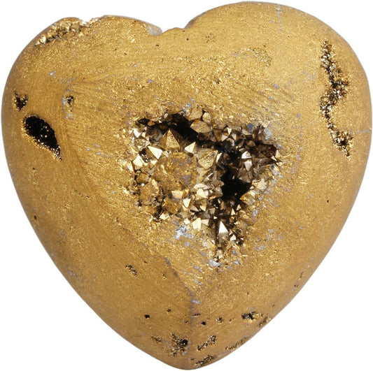 mookaitedecor Gold Titanium Coated Agate Druzy Heart Crystal Healing Stone Pocket Reiki Balancing Home Decor 1.5 Inches