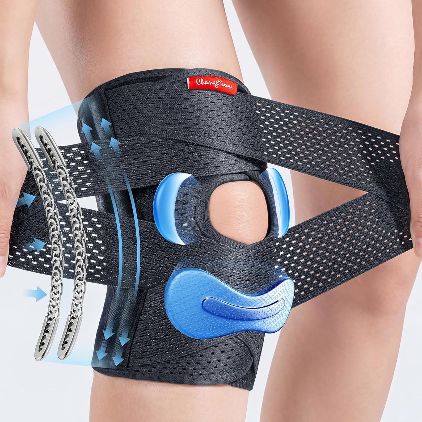 changenow Medical-Grade Knee Brace,Knee Support for Men and Women,Breathable Knee Pain with Side Stabilisers,V-Straps & Ultra Support,for Meniscus Tears,Arthritis,MCL and ACL Injuries