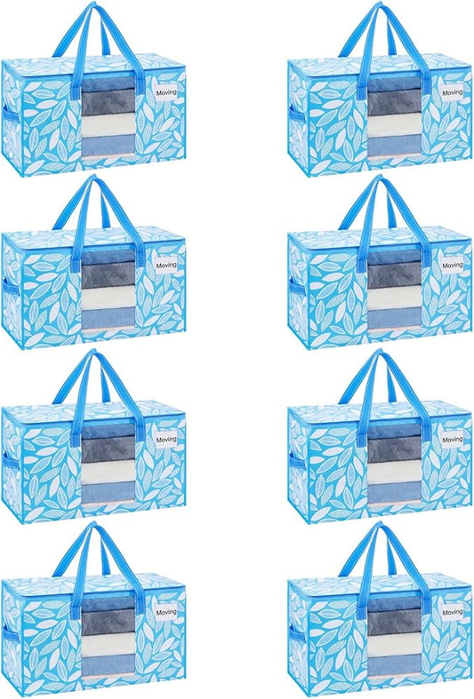 VENO 8 Pack Moving Bags, Storage Bins with lids, Packing Supplies for College, Alternative to Moving Boxes, Foldable, Heavy-Duty Tote (Spring Breeze, 8 Pack)