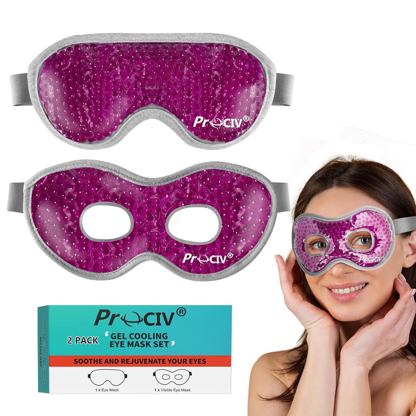 2PCS Cooling Eye Mask - Gel Eye Mask Reusable Gel Beads Hot Cold Compress with Velvet Plush Cold Eye Mask for Dark Circles Puffiness Dry Eye Headache for Men Women Sleeping Ice Eye Mask (Rose Red)