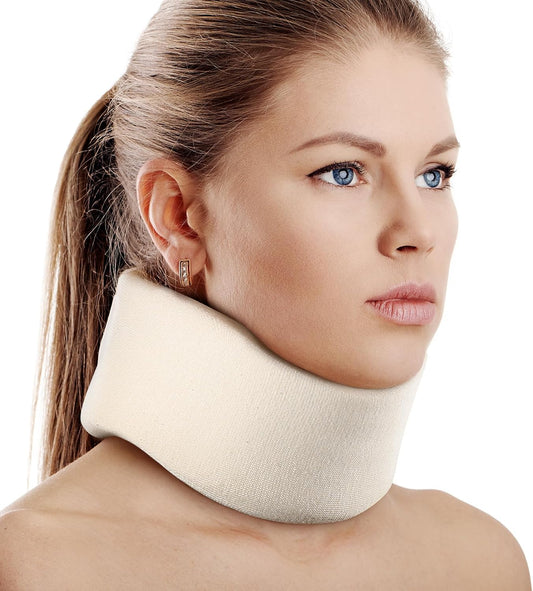 Soft Foam Neck Brace Universal Cervical Collar, Adjustable Neck Support Brace for Sleeping - Relieves Neck Pain and Spine Pressure, Neck Collar After Whiplash or Injury (White, 3.5" Depth, Large)