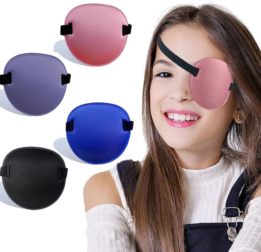 4 Pcs Eye Patch, Adjustable Eyepatch for Left and Right Eye, Medical Eye Patches for Adults and Kids Lazy Eye Pirate Costume, 4 Colors