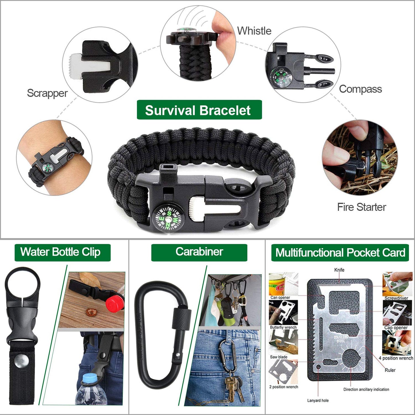 Angieast Survival Kit 35 in 1, First Aid Kit, Survival Gear, Survival Tool Gifts for Men Boyfriend Him Husband Christmas Camping, Hiking, Hunting, Fishing