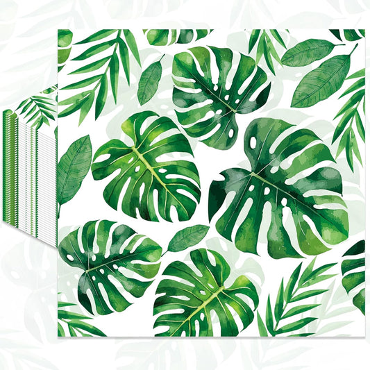Pack of 50, Tropical Jungle Leaf Napkins, Green Monstera Palm Leaf Design Disposable Paper Napkins for Hawaiian Luau Party, Safari Birthday, Beach Wedding, Summer Party Supplies, 13x13 Inches Unfolded