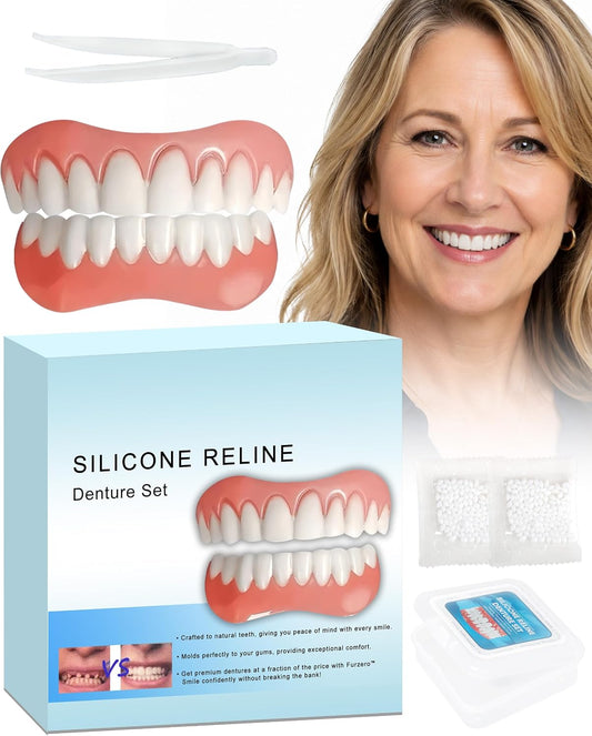 Moldable Silicone Dentures for Women & Men, Natural Cosmetic False Teeth Veneers, Upper & Lower Temporary Custom‑Fit Denture Set, Quick Easy Wear for Daily & Party Occasions
