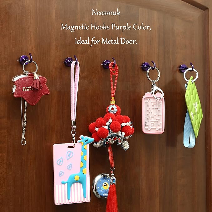 Neosmuk Magnetic Hooks, Heavy Duty 30lb+ Strong Magnet Hook for Cruise Cabins, Cruise Ship Essentials for Hanging, Metal Wall Refrigerator Hangers (Purple, 12 Pack)