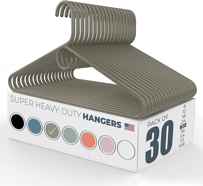 Neaties Super Heavy Duty Clothes Hangers 30 Pack â Made in The USA - 10lb Capacity, Thick Plastic Hangers for Pants, Coats, Jackets, Jeans and Adult Clothing â Gray