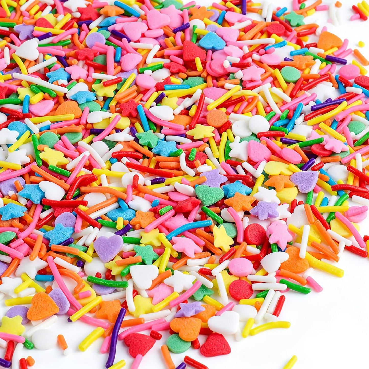 Rainbow Sprinkles for Cake Decorating, Edible Heart Star Sprinkles Mixed Jimmies Nonpareils Confetti, 4.3oz Sprinkles for Ice Cream Baking Cupcakes Cookies