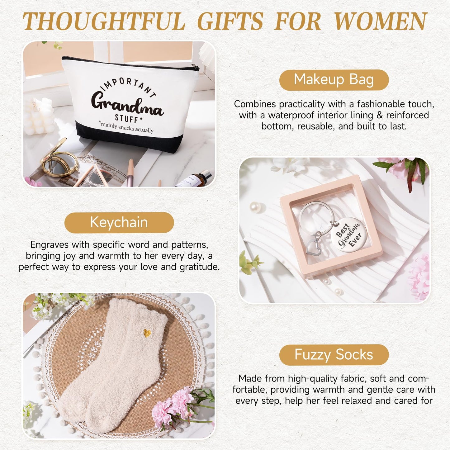 iAOVUEBY Mothers Day Gifts for Grandma, Birthday Gifts for Grandma, 16 Oz Glass Cup Tote Bag Makeup Bag Gift Basket from Granddaughter Grandson, Christmas Thanksgiving Ideas for Grandmother