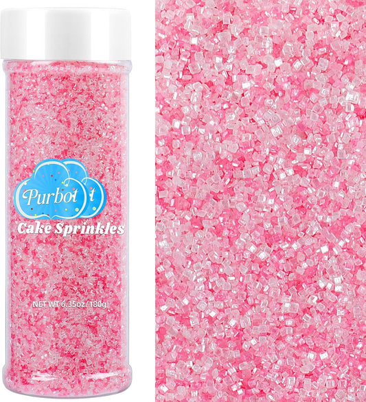 Pink White Sanding Sugar for Baking, 6.35 oz Edible Sparkling Sugar Crystals, Sweet Decorating Sugar Sprinkles for Ice Cream Cake Cupcake Cookies