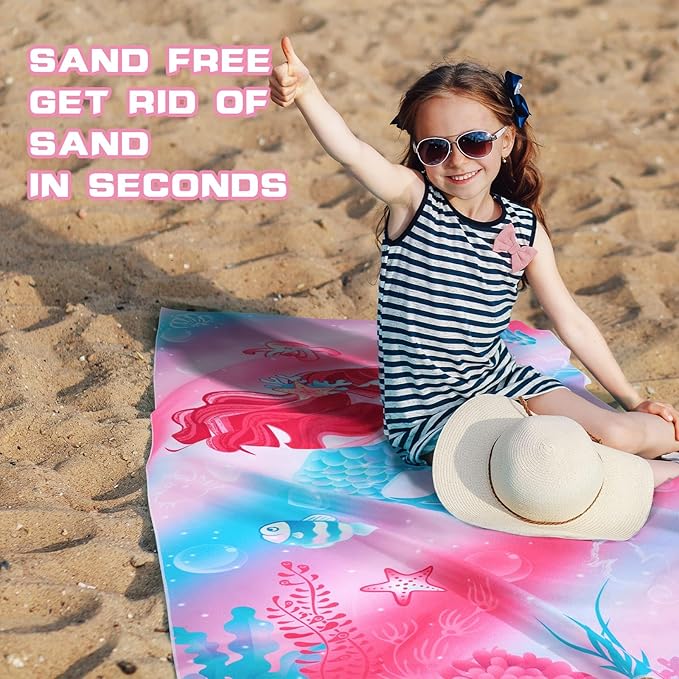 WERNNSAI Mermaid Kids Beach Towel - 30” x 60”Mermaid Sand Free Towels for Girls Quick Dry Swim Towel Beach Blanket Ultra Absorbent Light Beach Towels Travel Towel