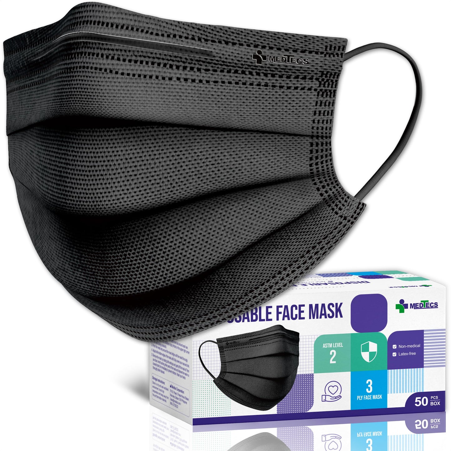 Medtecs Face Mask Disposable â Available in 50 & 2,000 pcs â ASTM Level 1, 3-Ply Breathable, Soft Fit â Adult Size â Ideal for Commuting & Daily Wear